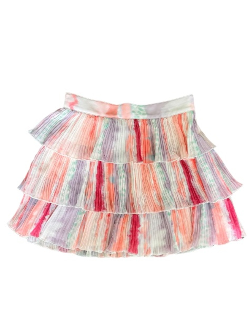 United Colors Benetton Girls Pleated Ruffle Skirt M 7-8 Watercolor